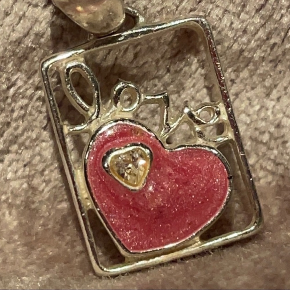 LOVE Heart Pendant 925 Sterling Silver Necklace 17” - Picture 2 of 7